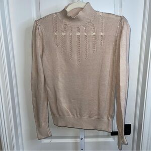 Free People Knit Sweater Mock Neck Beige Boho Long Sleeve Lightweight Top